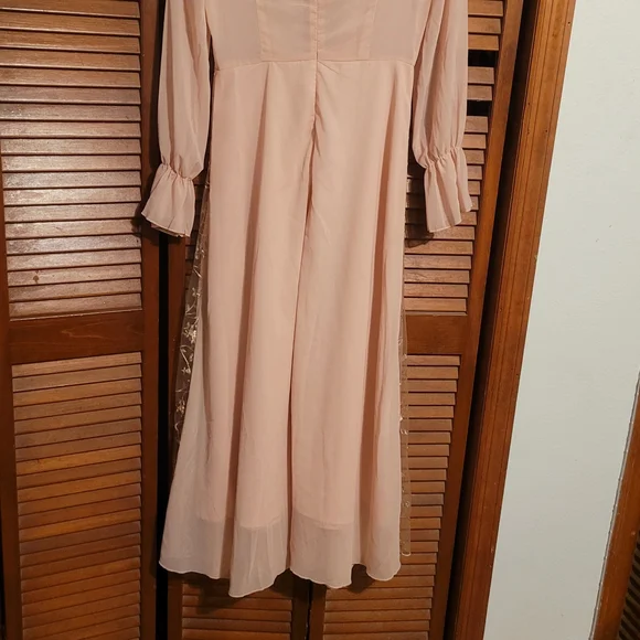 Vintage Modelyn Mesh Embroidered Patchwork Chiffon Flare Sleeve Dress For Women - Picture 4 of 8